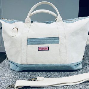 Vineyard Vines Canvas Denim and White Carry-All Tote Bag